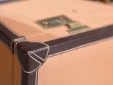 a close up of a piece of luggage on a table