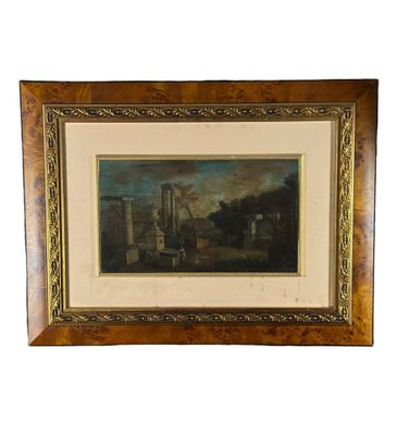 peinture à l'huile encadrée représentant un paysage avec un train qui passe