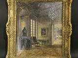 une image représentant un tableau d'une pièce avec un lustre