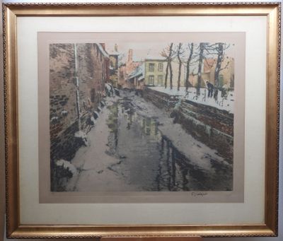 an image of a picture of a painting of a street in the snow