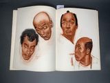 an open book with a drawing of a group of men