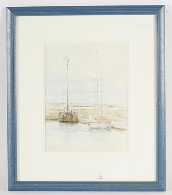 tableau représentant un bateau sur un plan d'eau, avec le ciel en arrière-plan