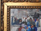 a painting of a group of people riding on a horse drawn carriage