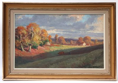une image représentant un tableau représentant un paysage avec une vache au premier plan
