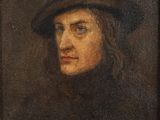 un tableau représentant un homme portant un chapeau et un manteau noir