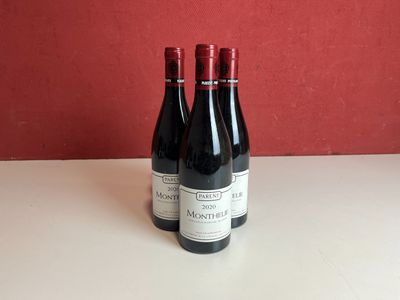Deux bouteilles de vin sont posées sur une table devant un mur rouge.