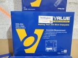 two boxes of blue and yellow boxes with a yellow v - value logo