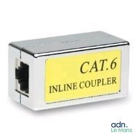 a close up of a cat6 ethernet coupler on a white background