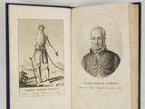 un livre ouvert avec l'image d'un homme et d'un chien