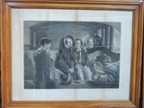 painting of a group of people sitting in a room together