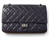 chanel dark blue quilted lambskin flap bag