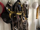 many tools hanging on the wall in the garage
