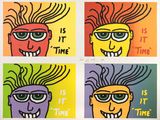 four different colored pictures of a man with a mohawk and glasses