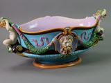 a blue and purple bowl with a horse on it