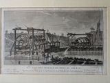 drawing of a bridge over a body of water with a boat in it
