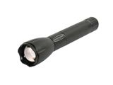 the flashlight is black and has a white light on it