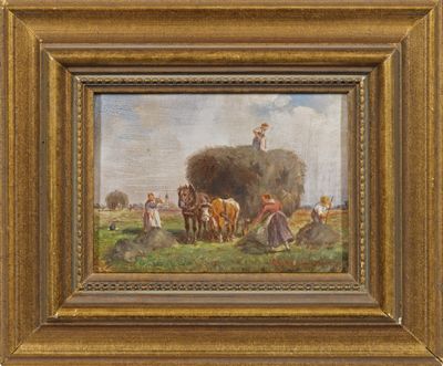 une image représentant un tableau où l'on voit un homme sur un chariot tiré par des chevaux