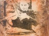 an old photo of a man holding a violin in a wooden frame