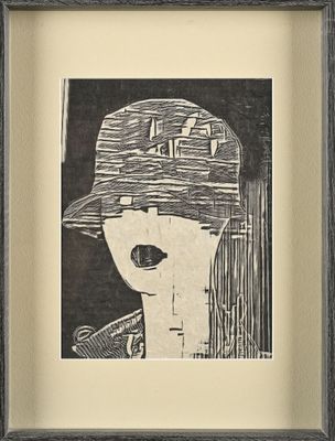 dessin représentant un homme portant un chapeau sur lequel est perché un oiseau