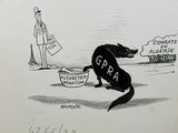 dessin humoristique représentant un chien et un homme avec un seau de nourriture