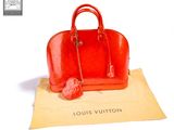 louis vuitton red patent leather handbag with gold hardware
