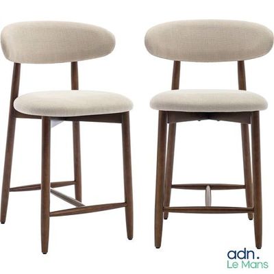 pair of mid - century modern walnut bar stools with upholstered upholstered seat