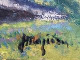 a painting of horses grazing in a field of grass