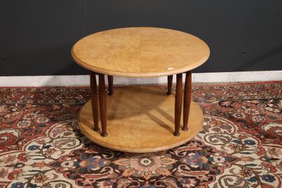 Table basse ronde en bois et placage de loupe à 2 plateaux r… - Photo 1