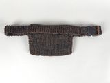 brown knitted belt with metal buckle on a white background