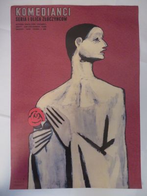 une affiche représentant un homme avec un couteau et une rose sur l'épaule