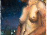 an image of a painting of a woman standing in front of a window