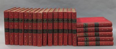 six red books stacked on top of each other on a table