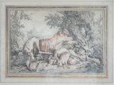 a picture of a painting of animals in a wooded area
