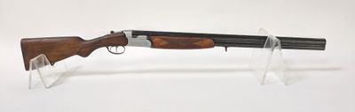 un gros plan d'un fusil posé sur un socle transparent