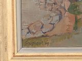 a painting of a man riding a horse in a field