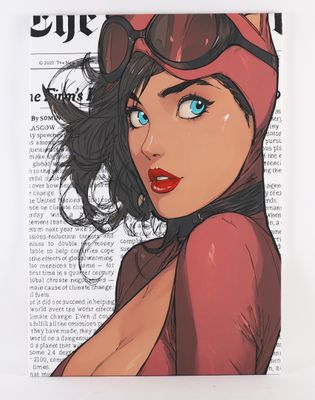 un gros plan sur la couverture d'un magazine représentant une femme vêtue d'un costume de Catwoman