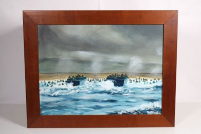 Philippe CONRAD (1949) Peinture représentant le débarquement…