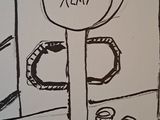 a drawing of a street sign with a drawing of a man on it
