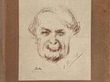 un vieux livre sur lequel est dessiné le visage d'un homme