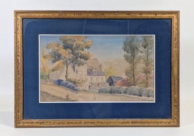 une image d'un tableau représentant une scène de ferme dans un cadre doré