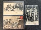 three old black and white photos of men and women in a store