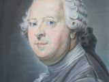 painting of a portrait of a man with white hair and blue eyes