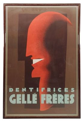une photo encadrée représentant une affiche rouge sur laquelle figure le visage d'un homme