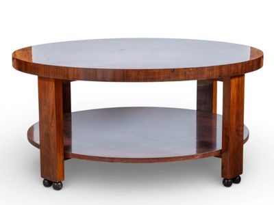 TRAVAIL ART DÉCO Table basse circulaire en placage de noyer,…