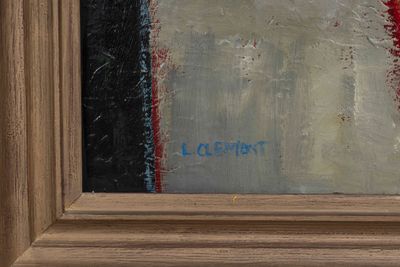 an image of a painting of a clock on a building with a sky background