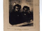 un vieux livre sur lequel figure l'image de deux hommes assis à une table