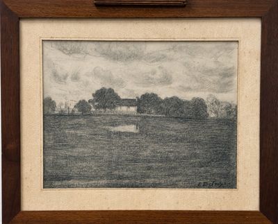 une illustration représentant un champ avec une maison au loin