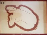 un dessin représentant une femme nue dans un cadre rouge