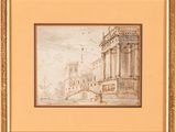 an image of a drawing of a building with a clock tower in the background