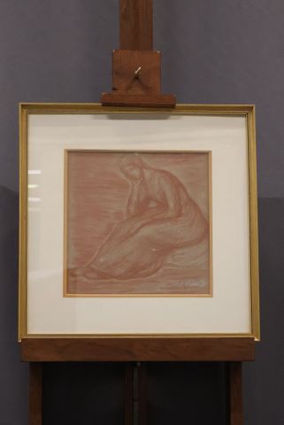 Léon DETROY (1859-1955). « Femme pensive ». Sanguine. Signé en ba...